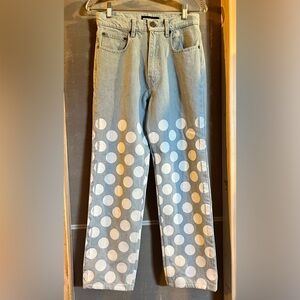 House Of Holland Light Wash White Polka Dot Straight Leg Jeans Sz S